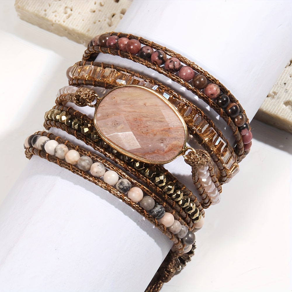 Bohemian Style Stone Beaded Bracelet Adjustable Wrap